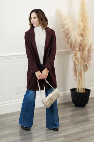 Notched Lapel Coat in Dk. Wine