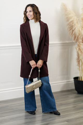Notched Lapel Coat in Dk. Wine