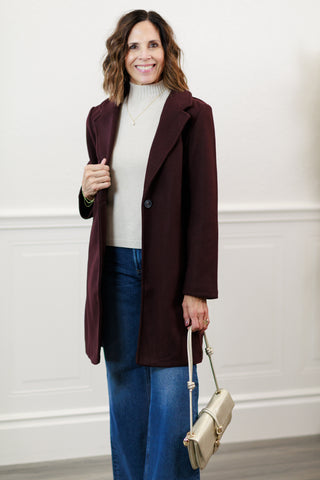 Notched Lapel Coat in Dk. Wine
