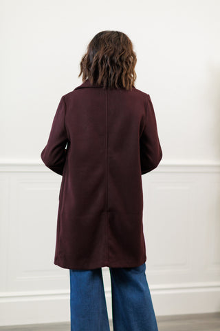 Notched Lapel Coat in Dk. Wine
