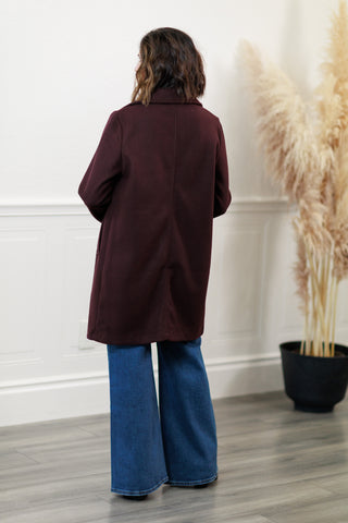 Notched Lapel Coat in Dk. Wine