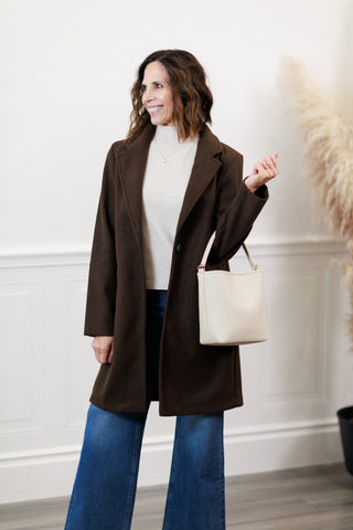 Notched Lapel Coat in Espresso