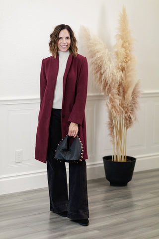 Tailored Wool Blend Car Coat in Wine