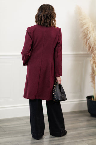 Tailored Wool Blend Car Coat in Wine