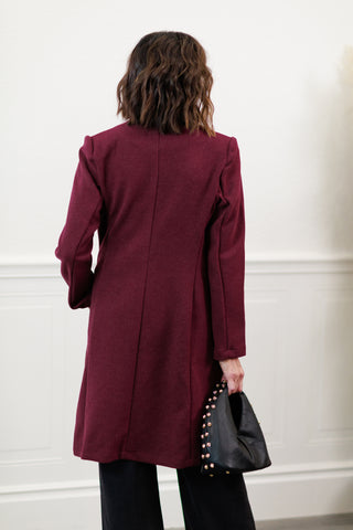 Tailored Wool Blend Car Coat in Wine