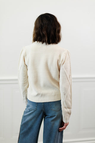 Floral Embroidered Cable Knit Cardigan - Navy