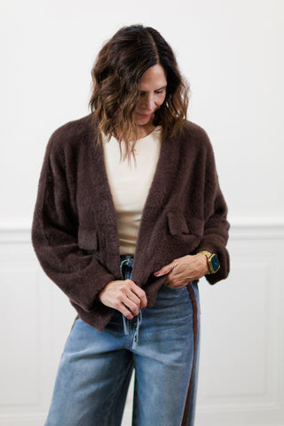 Jana Short Cardigan with Pockets in Chocolate