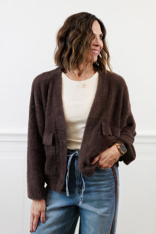 Jana Short Cardigan with Pockets in Chocolate
