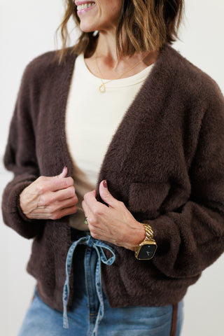 Jana Short Cardigan with Pockets in Chocolate
