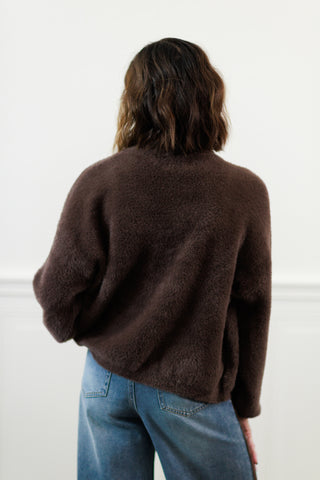 Jana Short Cardigan with Pockets in Chocolate