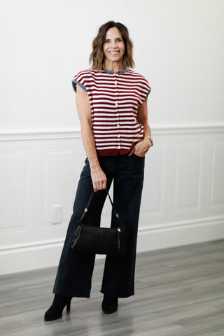 Soft Striped Button-Down Sweater Vest