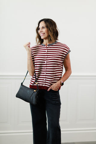 Soft Striped Button-Down Sweater Vest