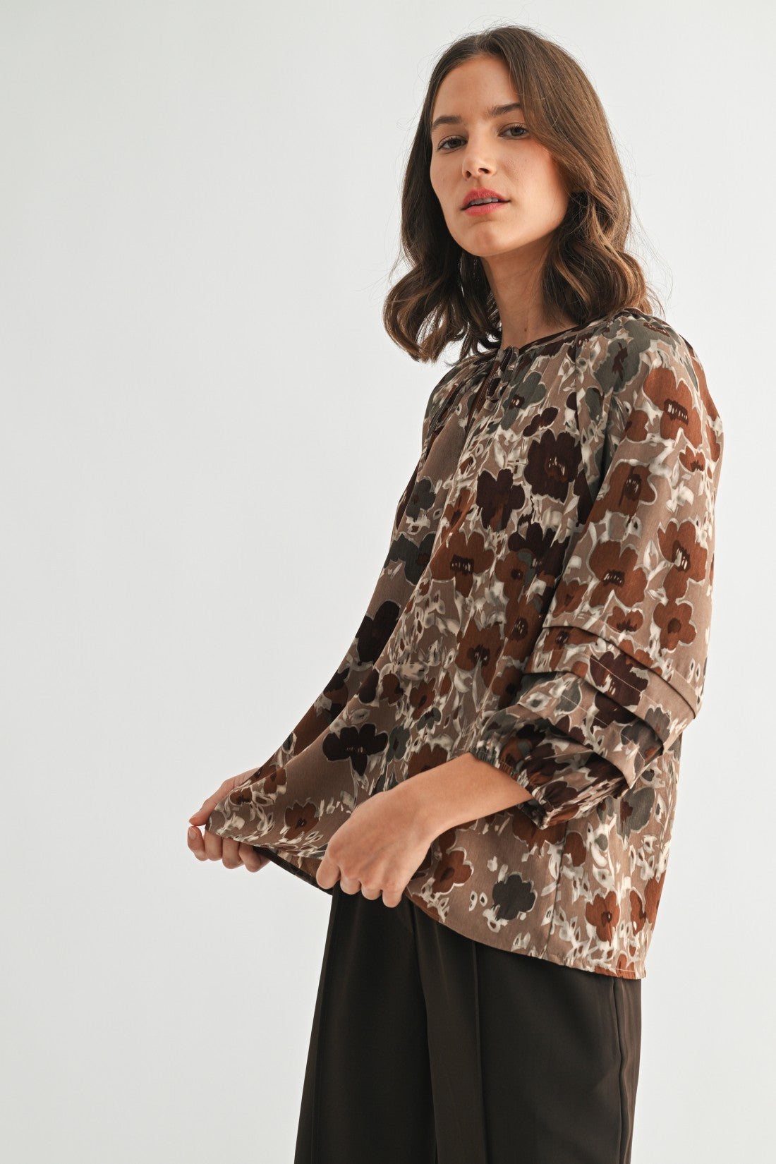 Flower Print Puff Sleeve Blouse