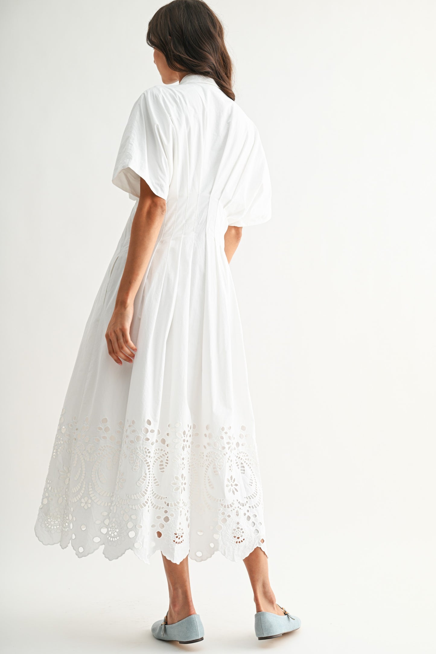 Embroidered White Eyelet Midi Dress