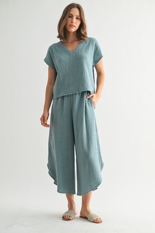 Gauze Curved Hem Pants