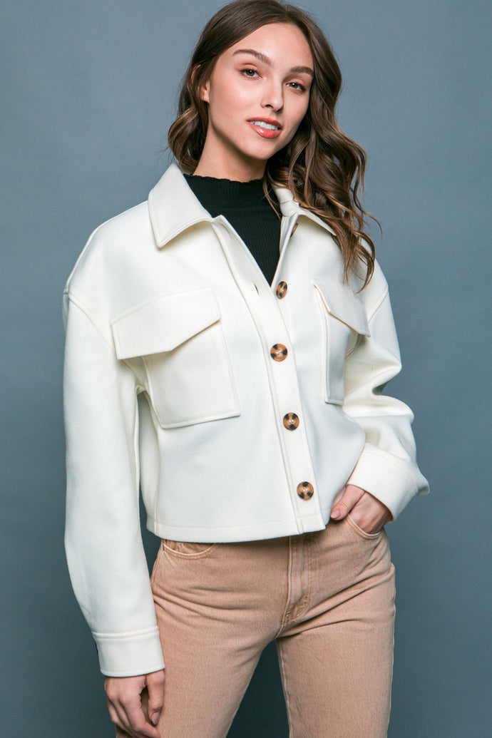 Cropped Jacket with Back Detail in Ivory