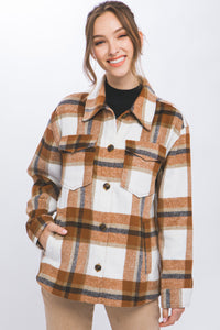 Wool Blend Plaid Shacket in Clay