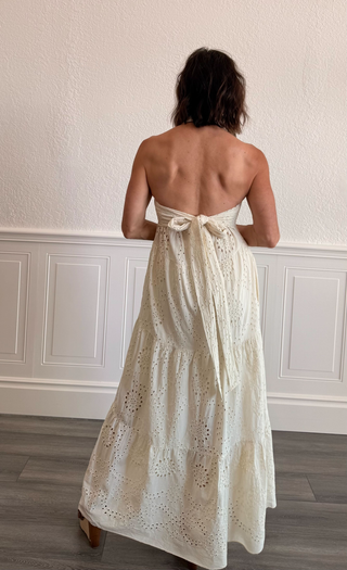 Eyelet Halter Maxi Dress in Butter