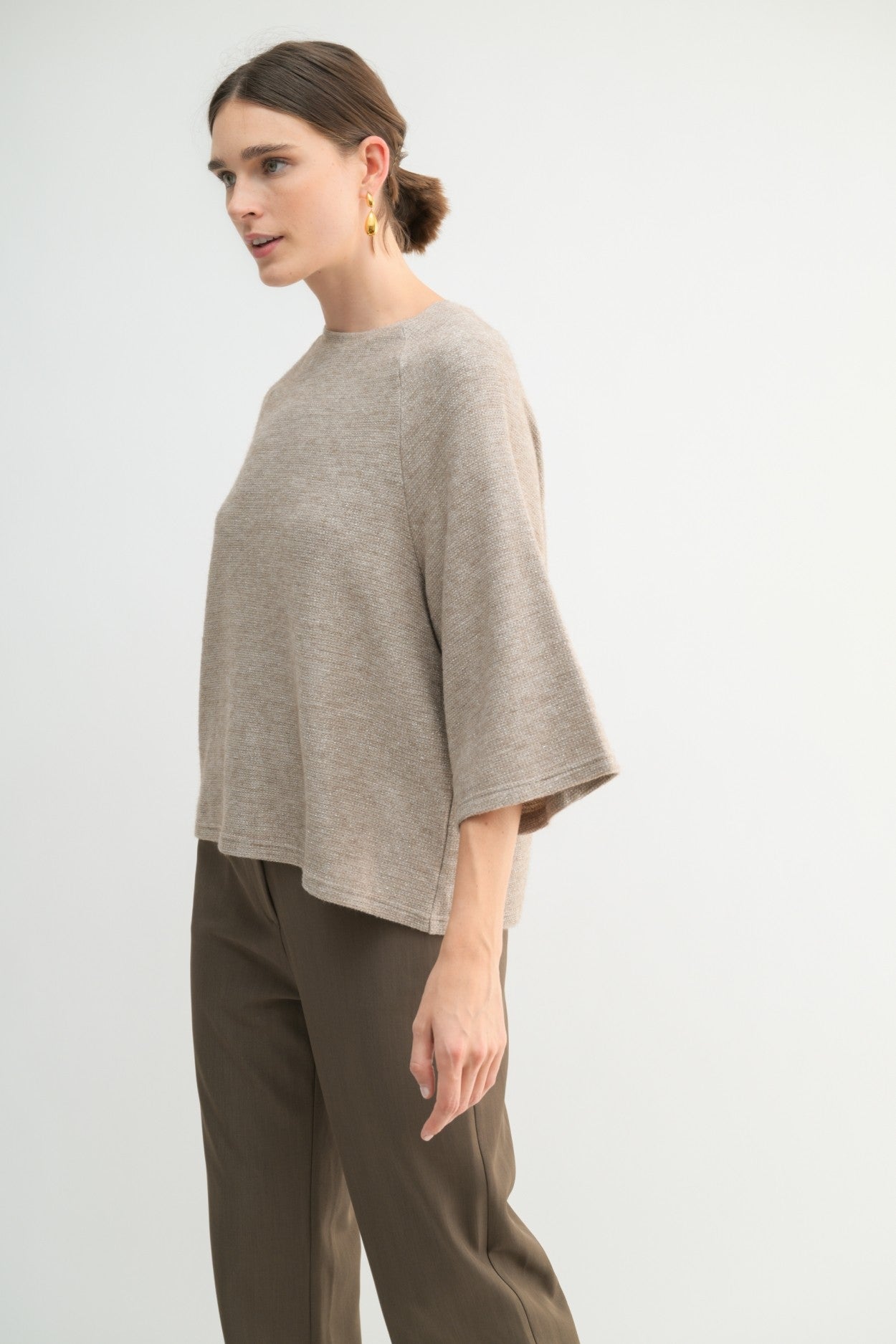 Metallic Sweater Knit Top in Mocha