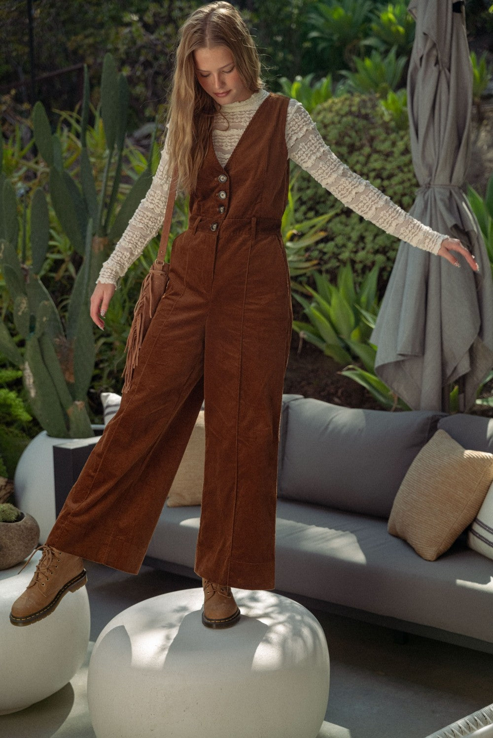 Corduroy Button Up Jumpsuit
