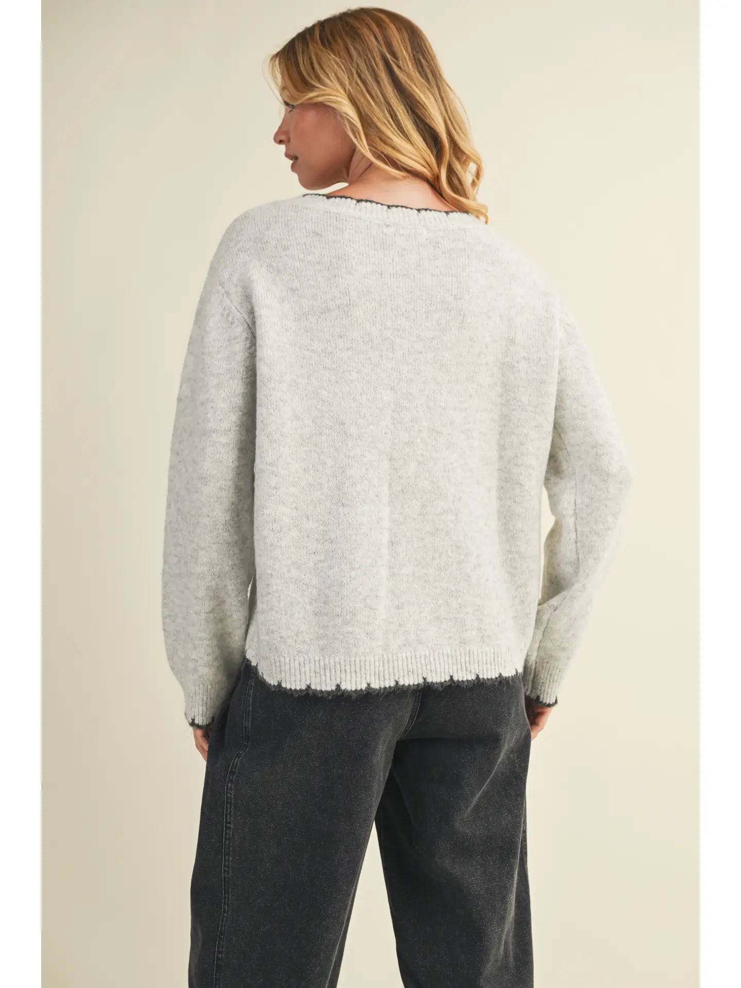 Chain Stitch Edge Sweater in Grey
