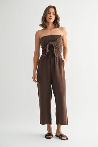 Smocking Top Jumpsuit in Truffle