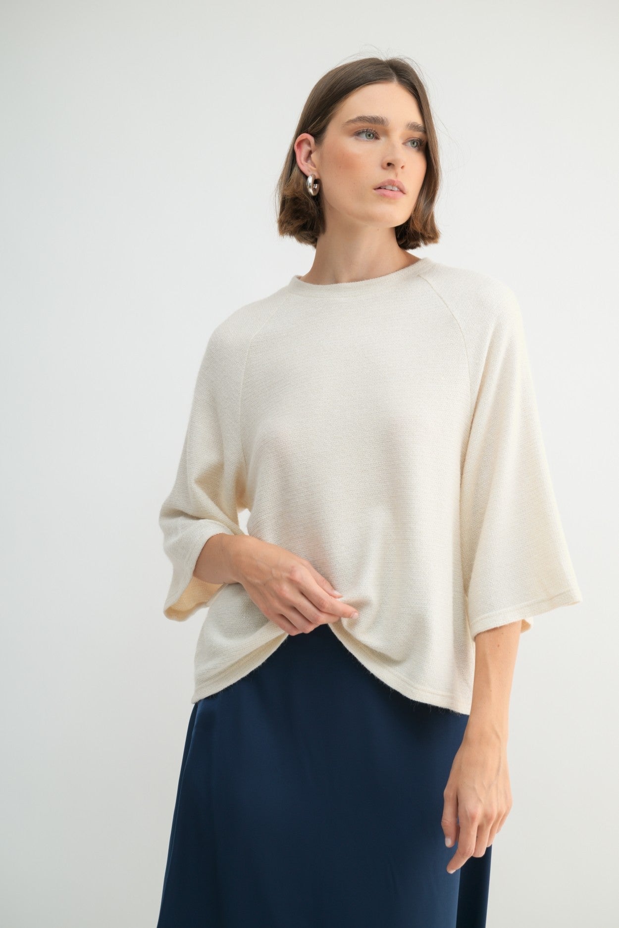 Metallic Sweater Knit Top in Ivory