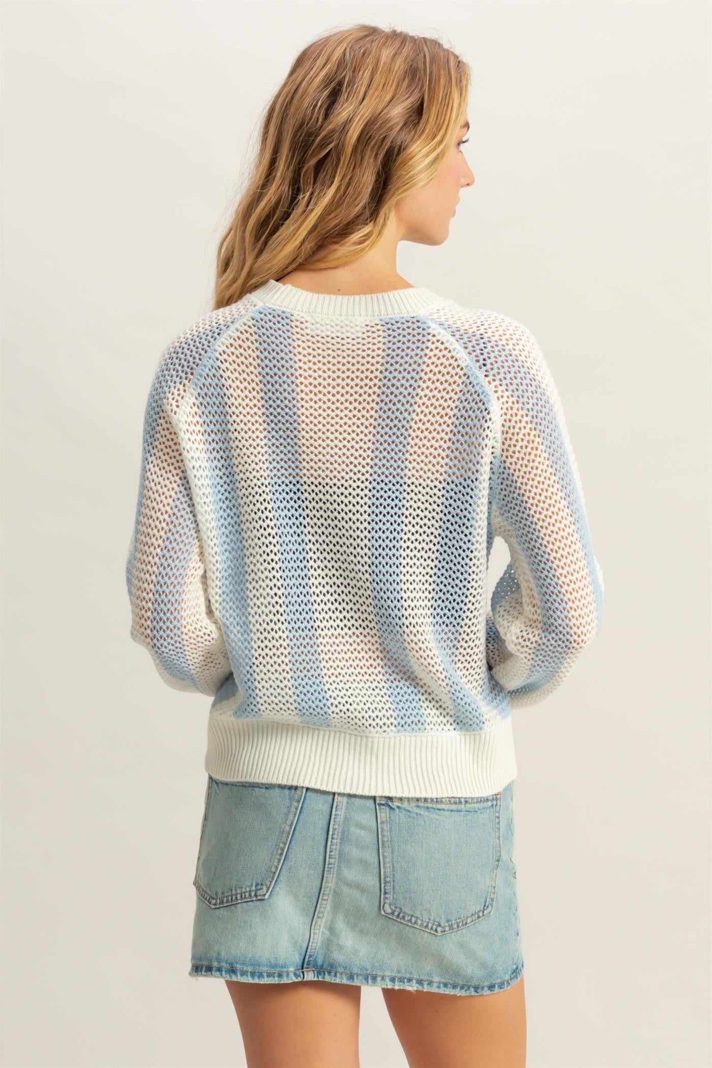 Ice Blue/Cream Semi Sheer Sweater