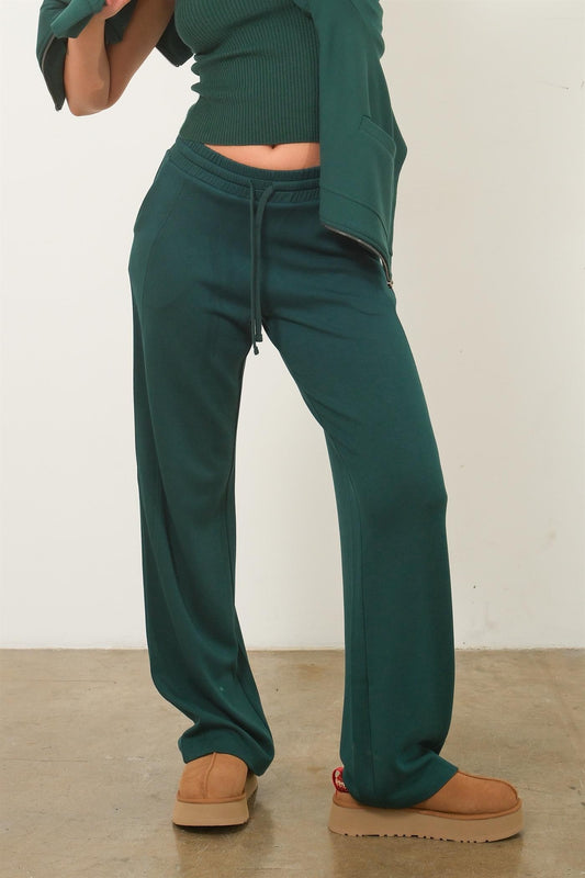 High Waist Drawstring Pants in Dk. Green