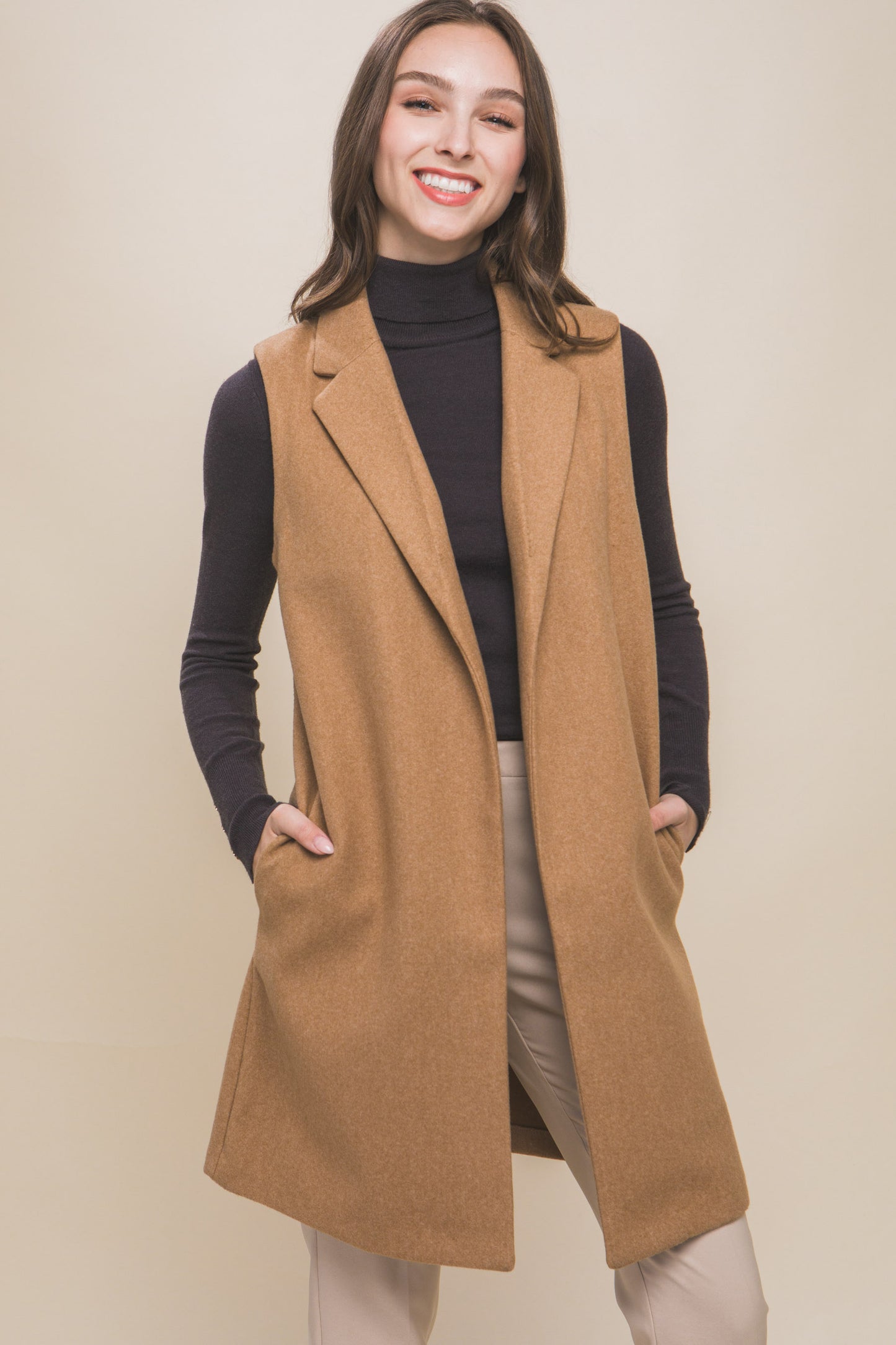 Longline Vest in Camel