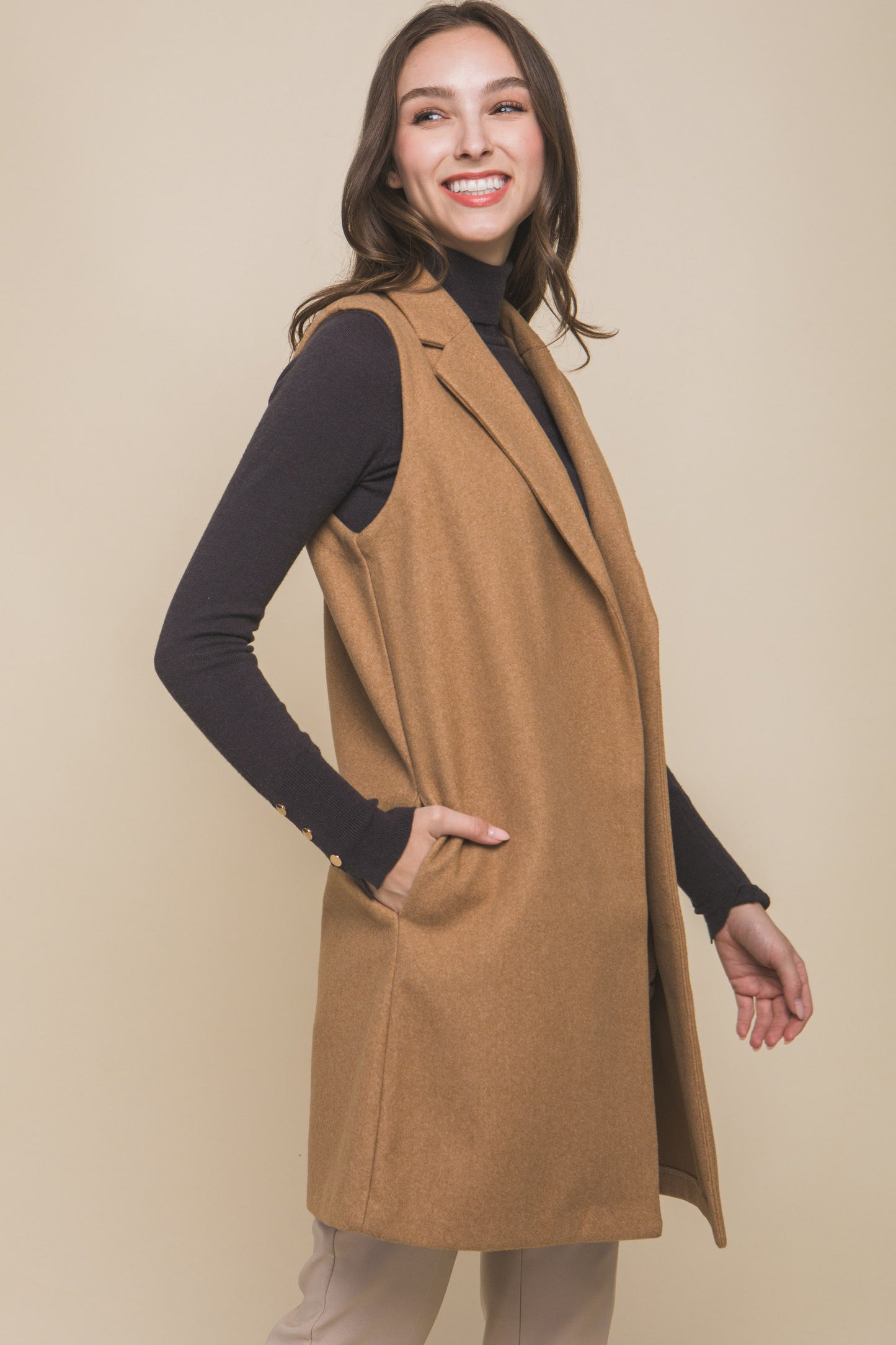 Longline Vest in Camel