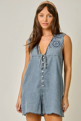 Embroidered Scallop Hem Romper