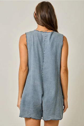Embroidered Scallop Hem Romper