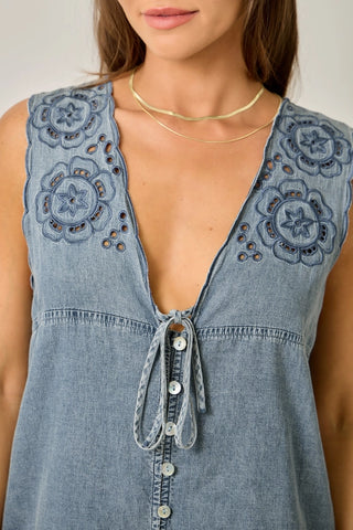 Embroidered Scallop Hem Romper