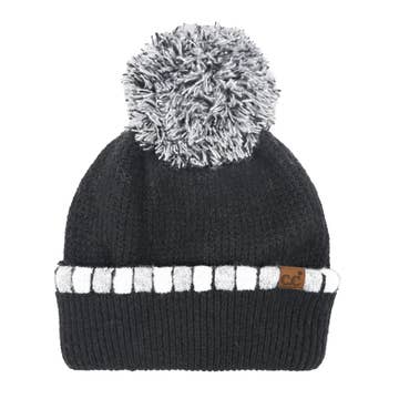 Neutral Horizontal Stripe Cuffed C.C Pom Beanie