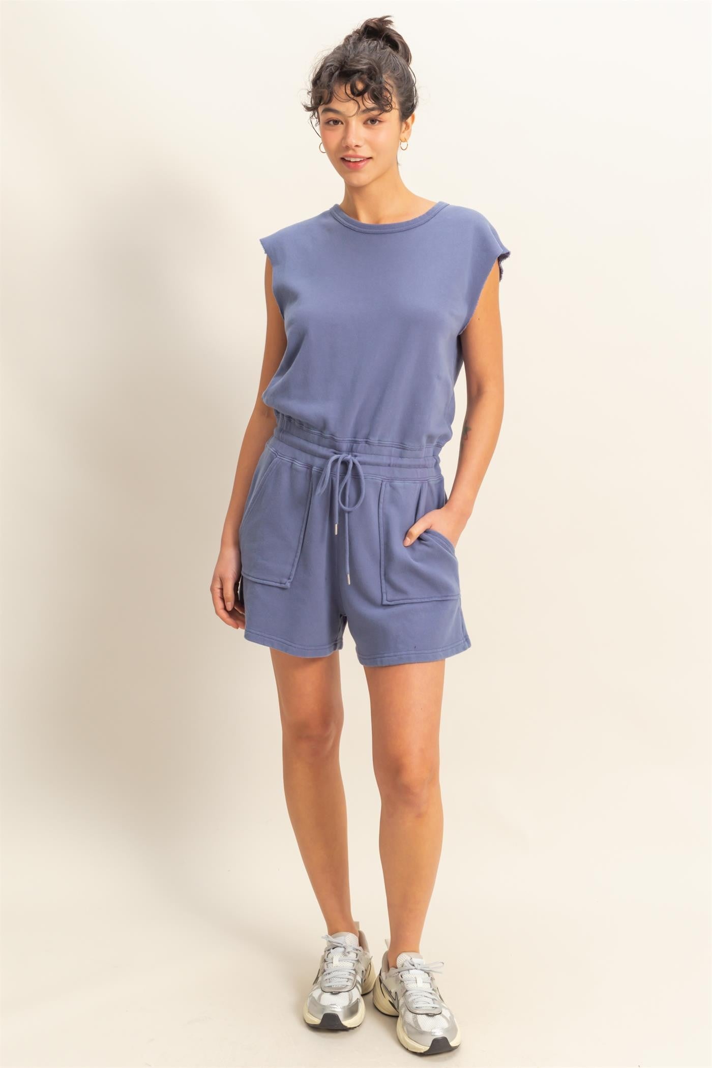 Sleeveless Drawstring Waist Romper