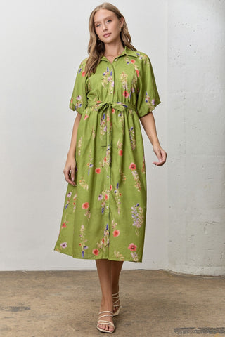 Floral Midi Dress in Green