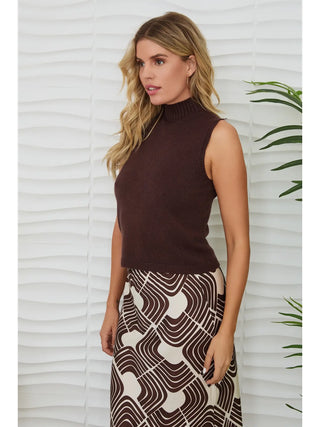 Milio Milano Italian Knit Sleeveless Mock Neck Top in Chocolate