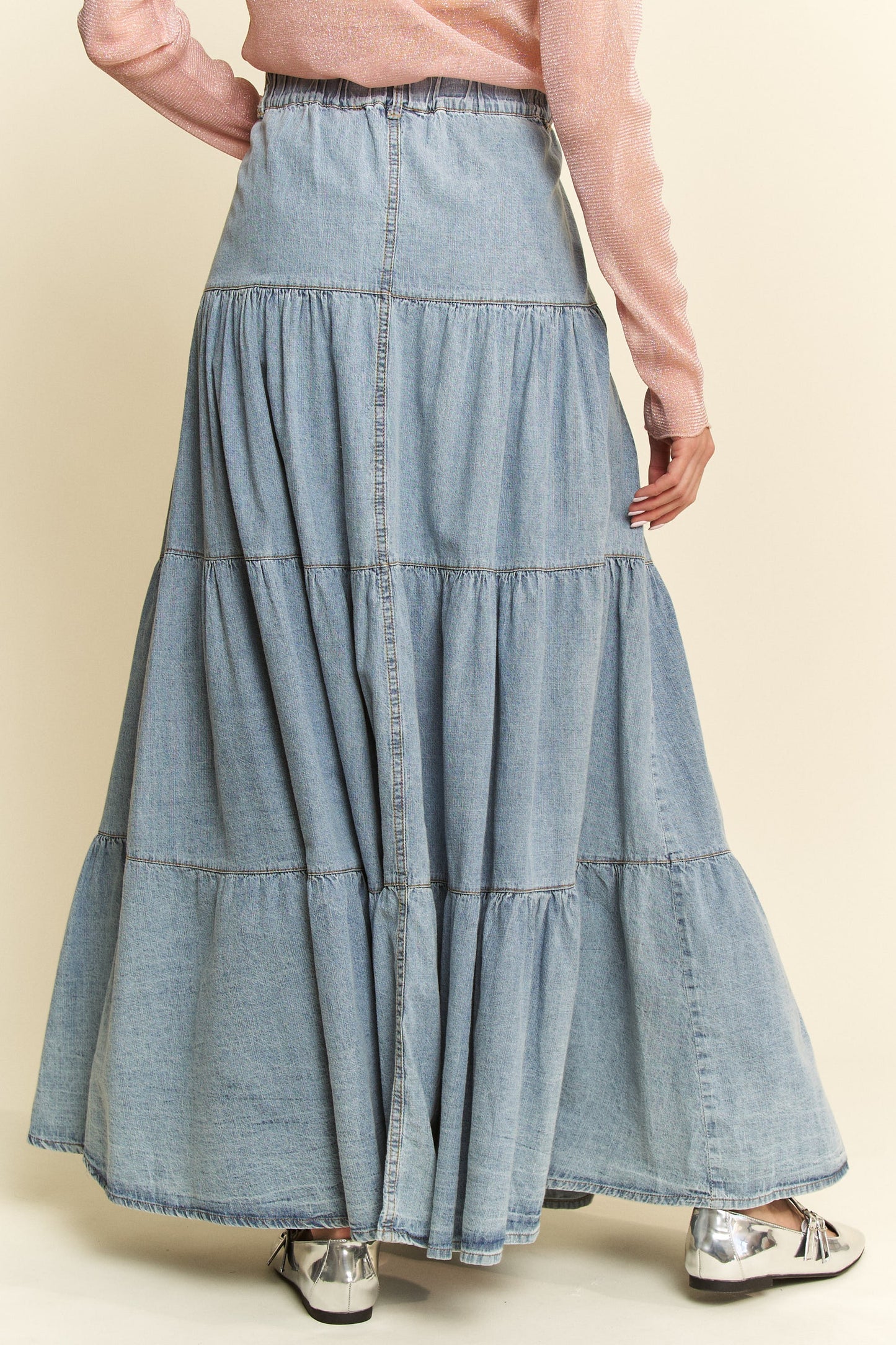 Tiered Denim Maxi Skirt