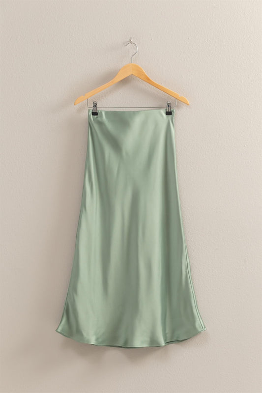 Satin Maxi Skirt in Sage
