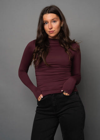 Second Skin Funnel Neck Ruched Top