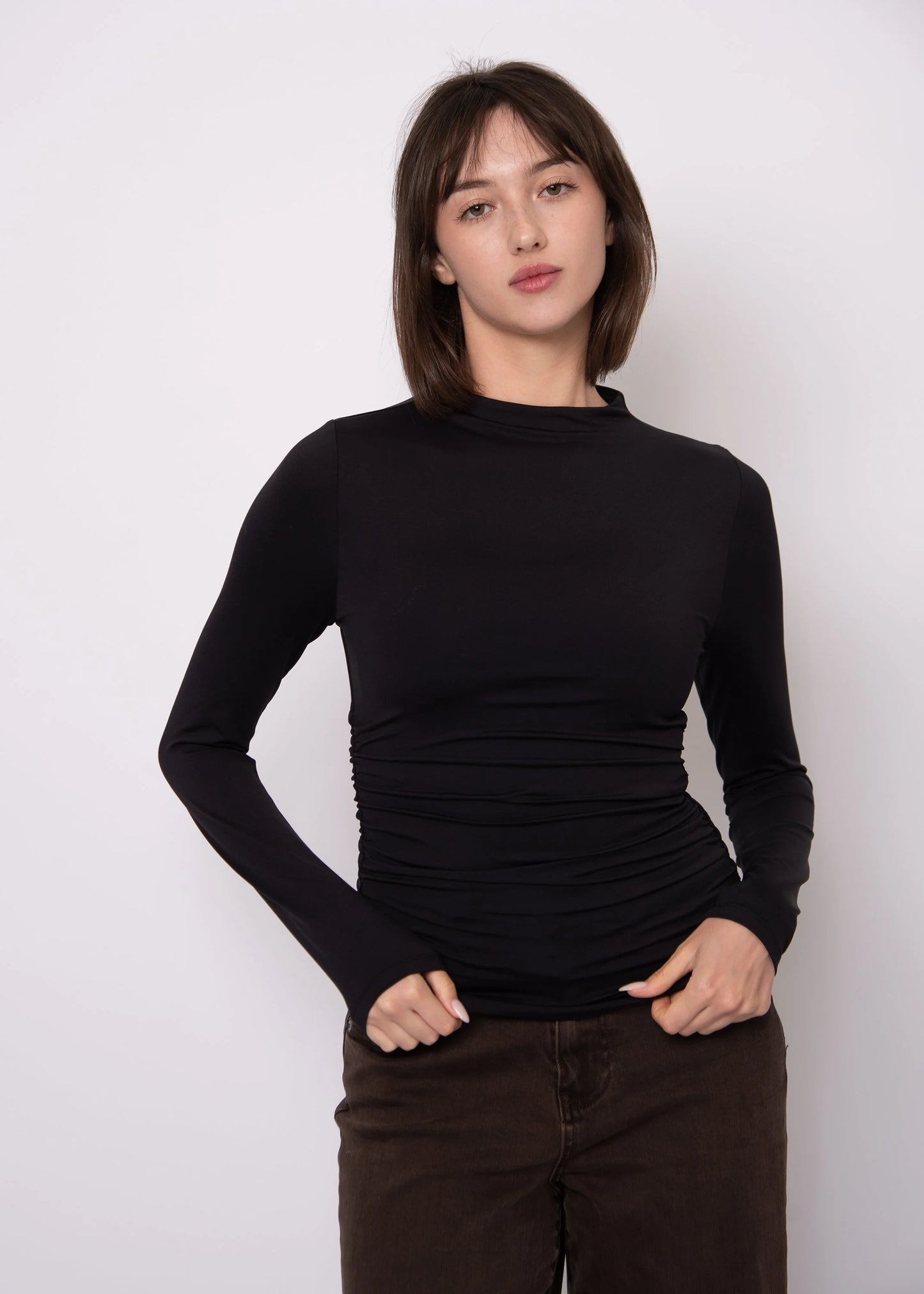 Second Skin Funnel Neck Ruched Top
