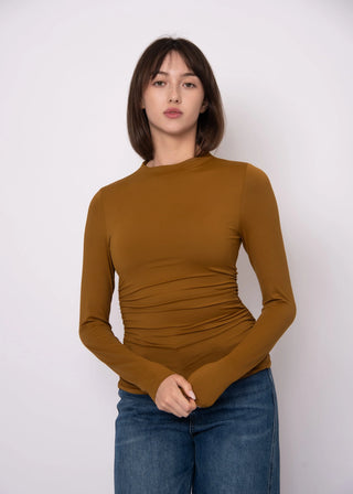 Second Skin Funnel Neck Ruched Top