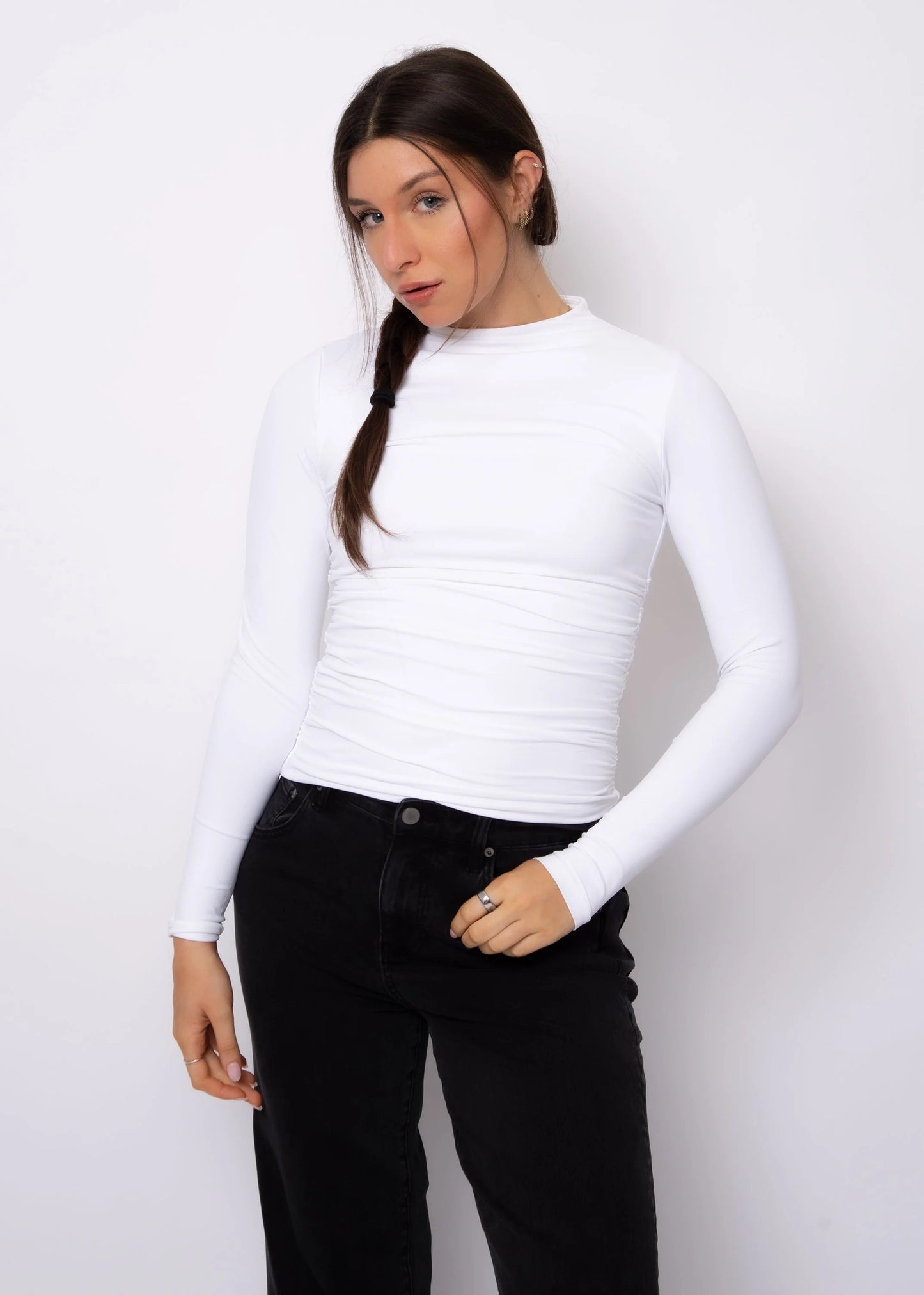 Second Skin Funnel Neck Ruched Top