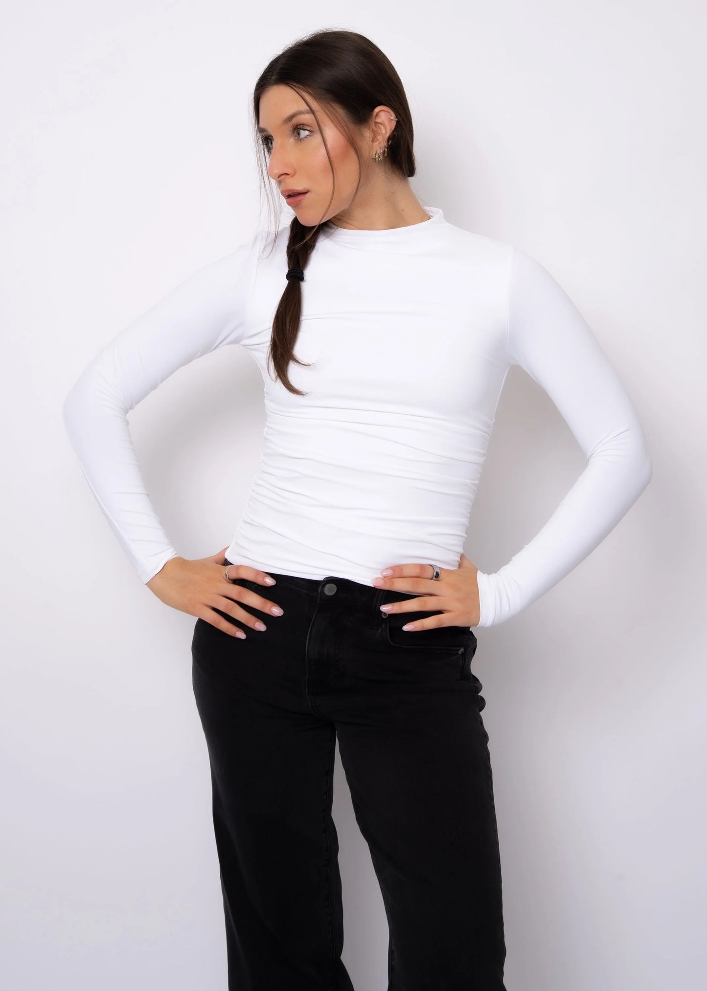 Second Skin Funnel Neck Ruched Top