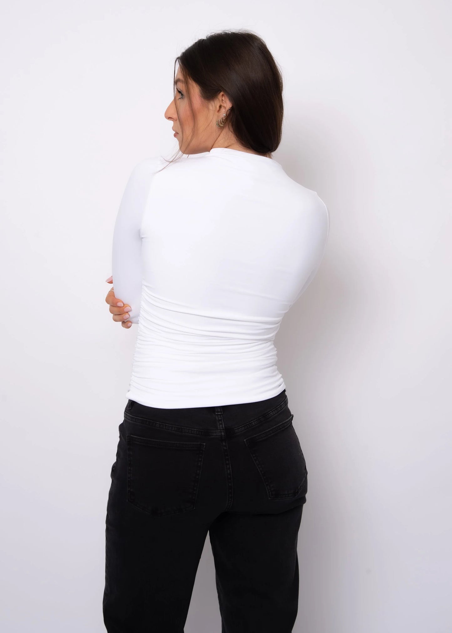 Second Skin Funnel Neck Ruched Top