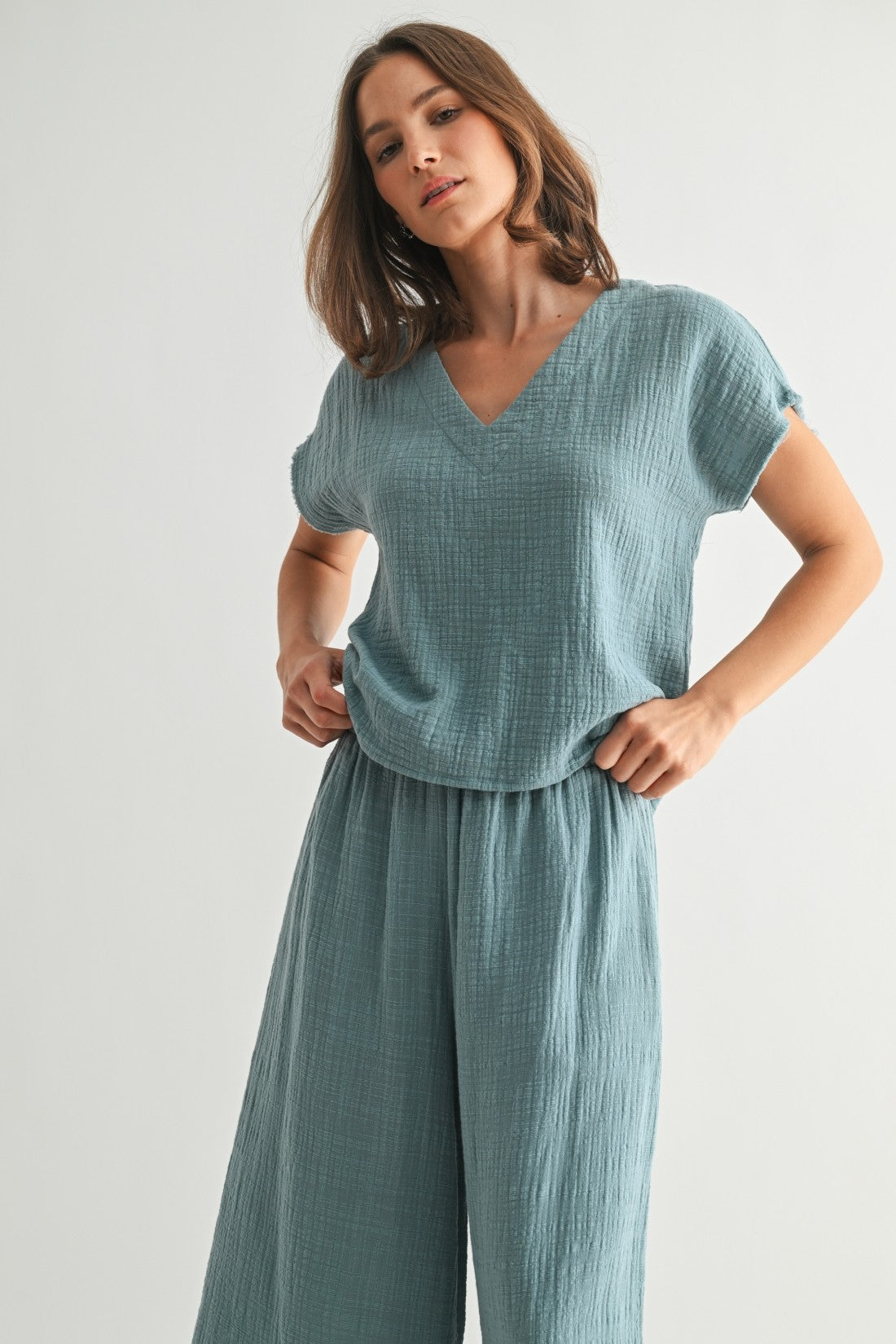 Gauze Curved Hem Pants