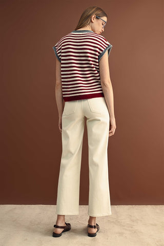 Soft Striped Button-Down Sweater Vest