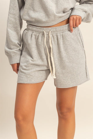 Drawstring Burnout French Terry Shorts in Heather Grey