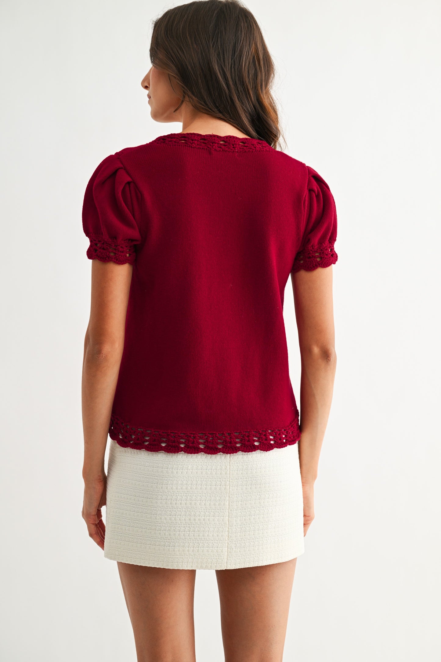 Scallop Trim Sweater in Crimson